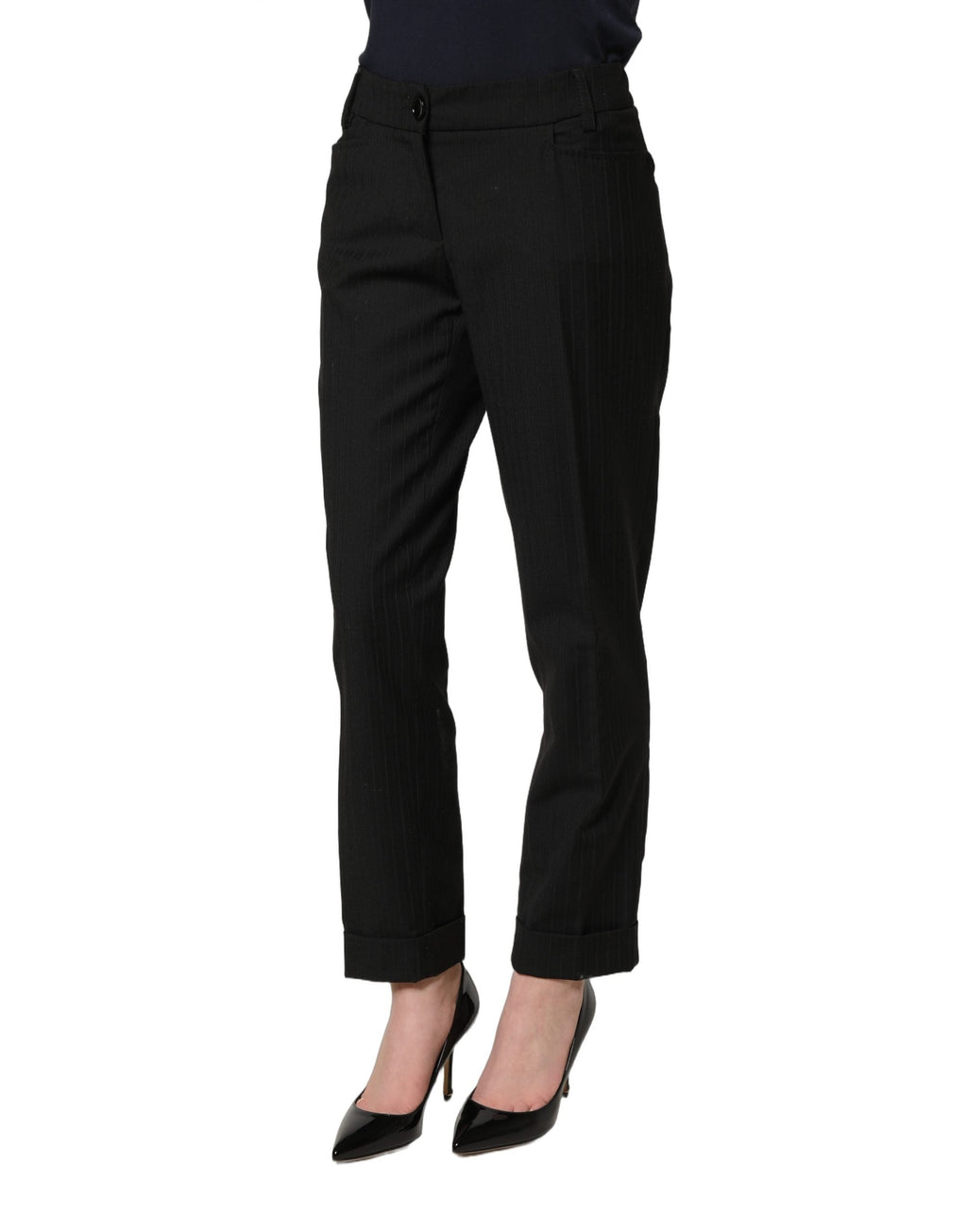 Dolce & Gabbana Black Mid Waisted Polyester Trouser Pants