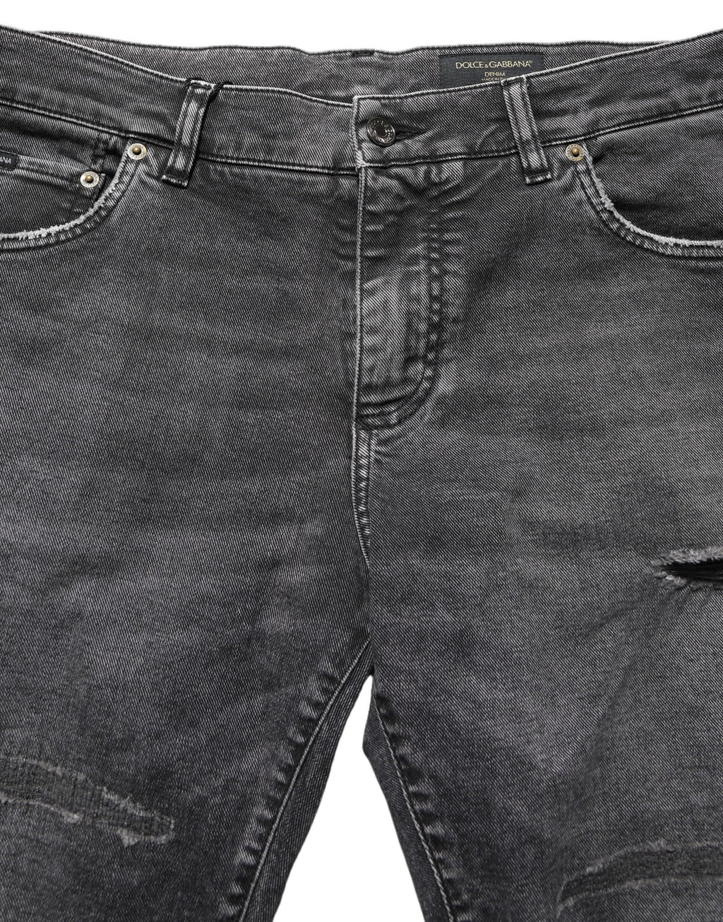 Dolce & Gabbana Dark Grey Distressed Mid Waist Denim Jeans