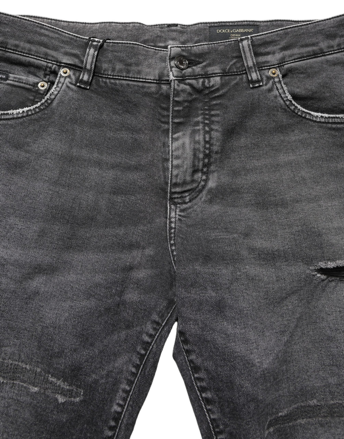 Dolce & Gabbana Dark Grey Distressed Mid Waist Denim Jeans