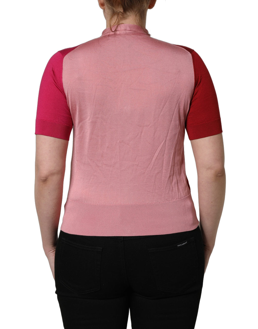 Dolce & Gabbana Pink Short Sleeves Buttoned Ascot Collar Top