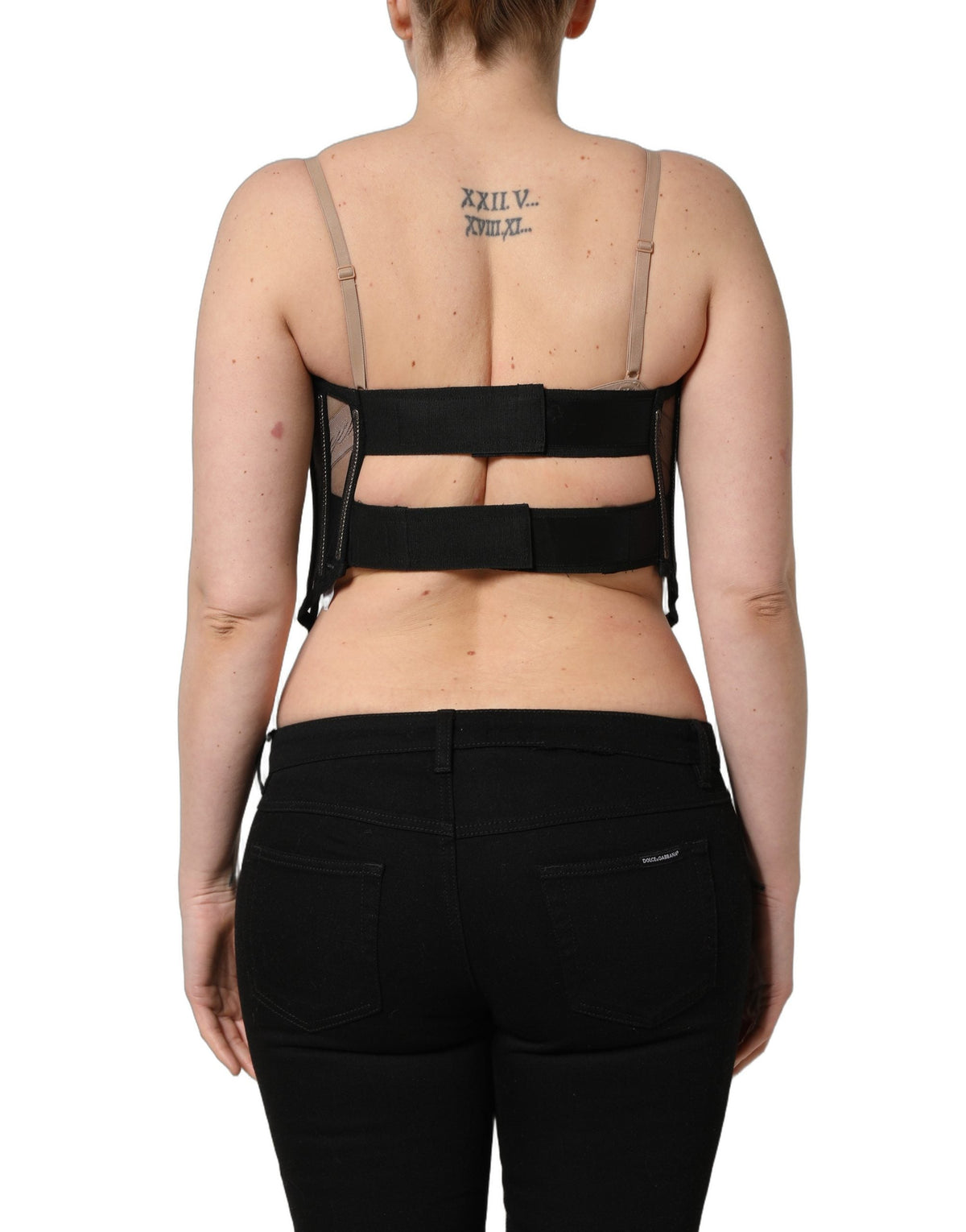 Dolce & Gabbana Black Sheer Tulle Bodysuit Cropped Corset Top
