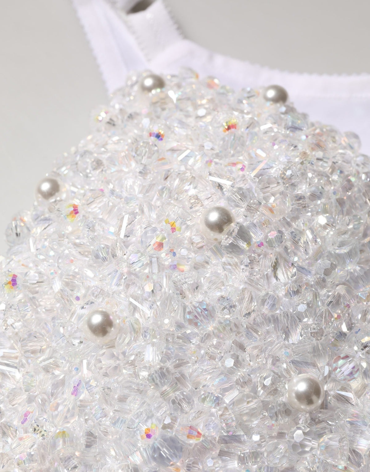 Dolce & Gabbana White Pearls Beaded Corset Bustier Crop Top