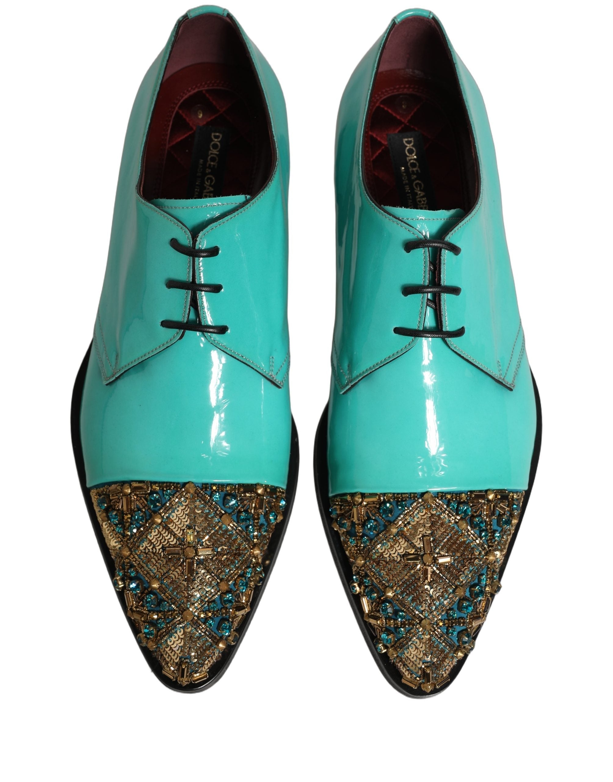 Dolce & Gabbana Aqua Blue Embellished Derby Dress Formal Shoes