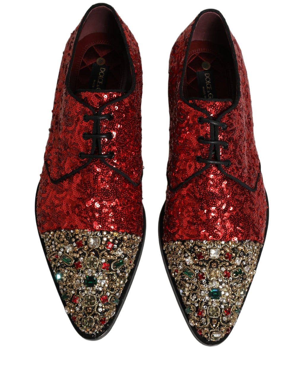 Dolce & Gabbana Red Sequin Embellished Men Derby Dress Shoes