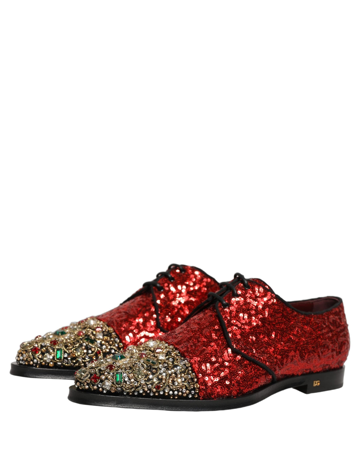 Dolce & Gabbana Red Sequin Embellished Men Derby Dress Shoes