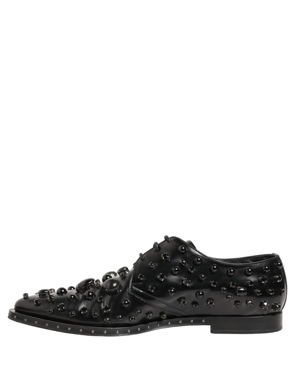 Dolce & Gabbana Black Leather Studded Men Formal Derby Shoes