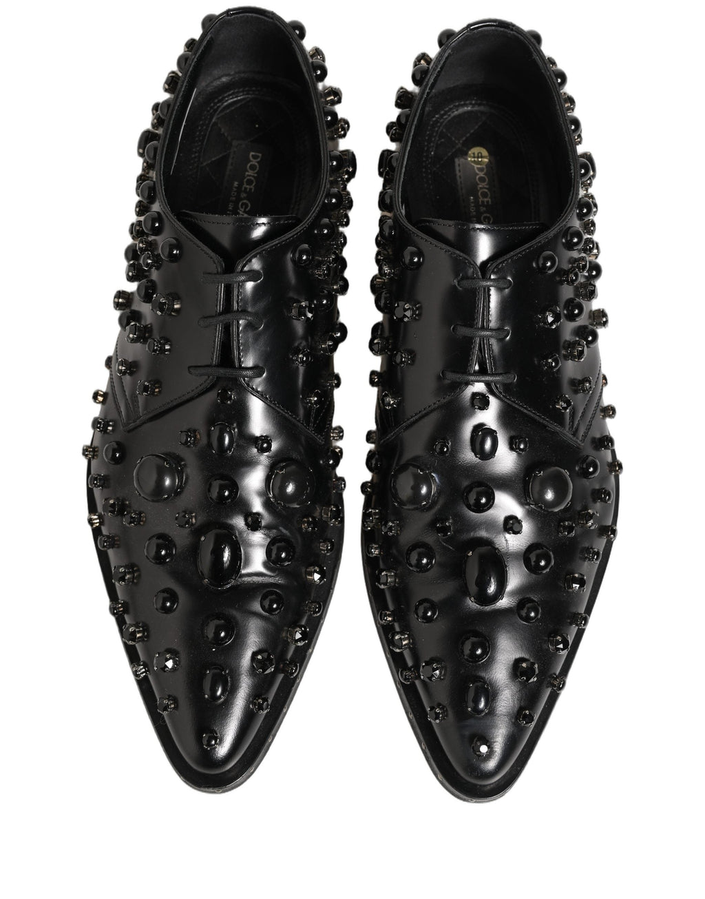 Dolce & Gabbana Black Leather Studded Men Formal Derby Shoes