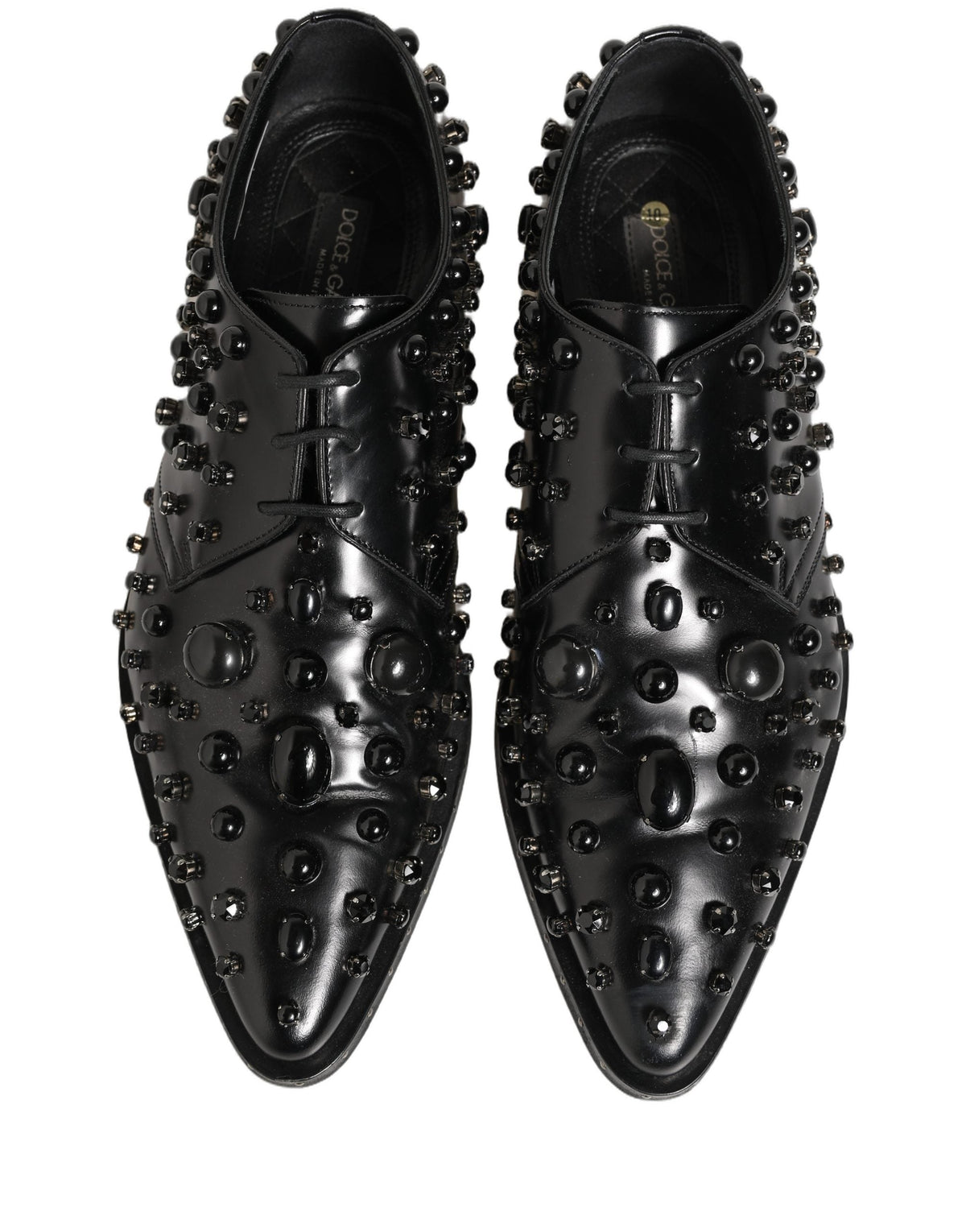 Dolce & Gabbana Black Leather Studded Men Formal Derby Shoes
