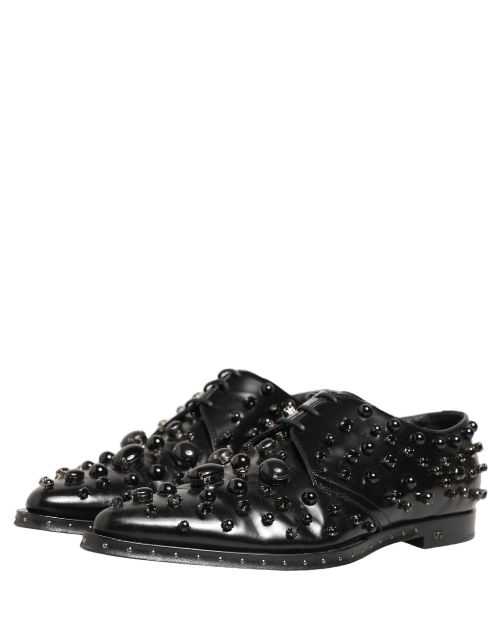 Dolce & Gabbana Black Leather Studded Men Formal Derby Shoes