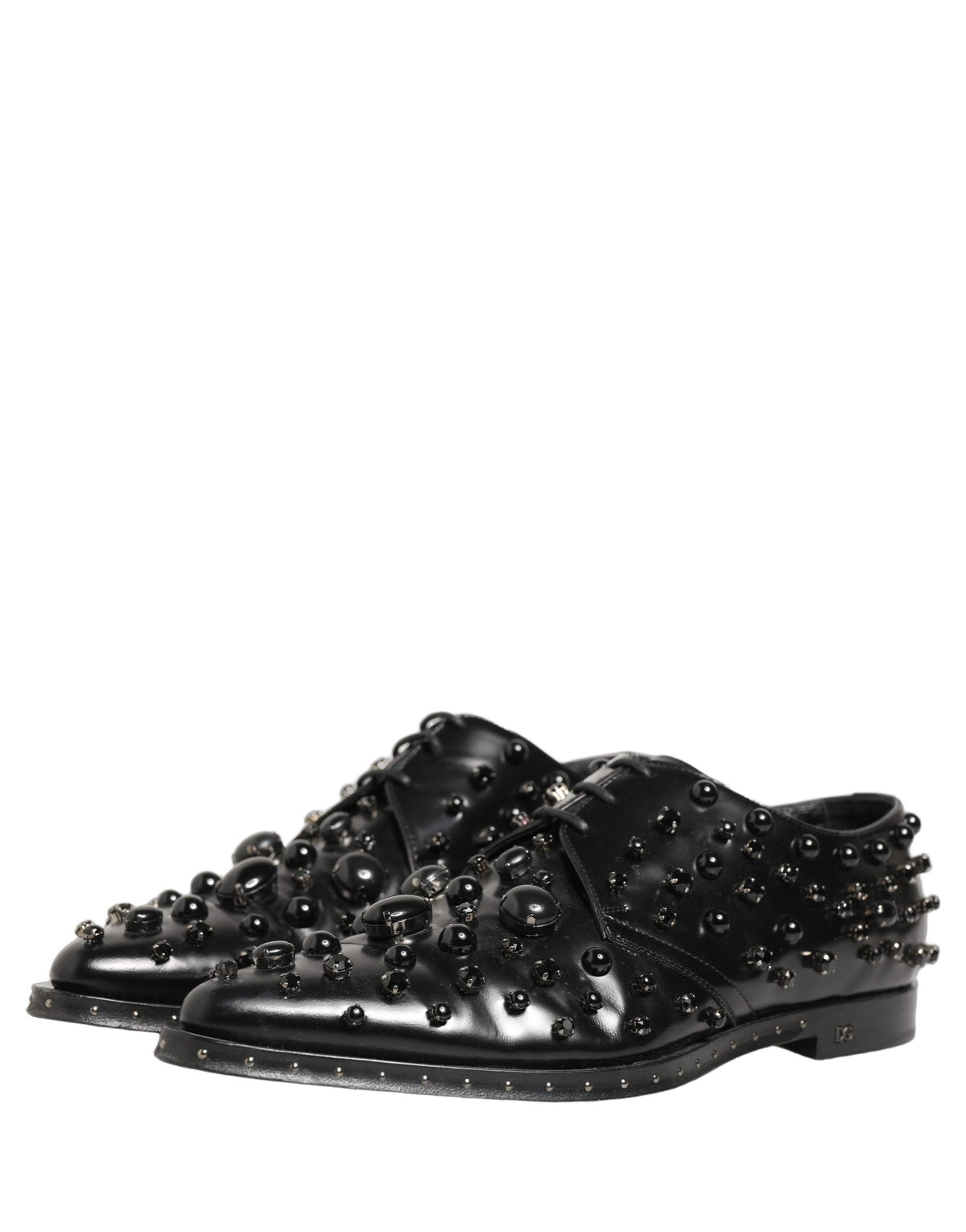 Dolce & Gabbana Black Leather Studded Men Formal Derby Shoes