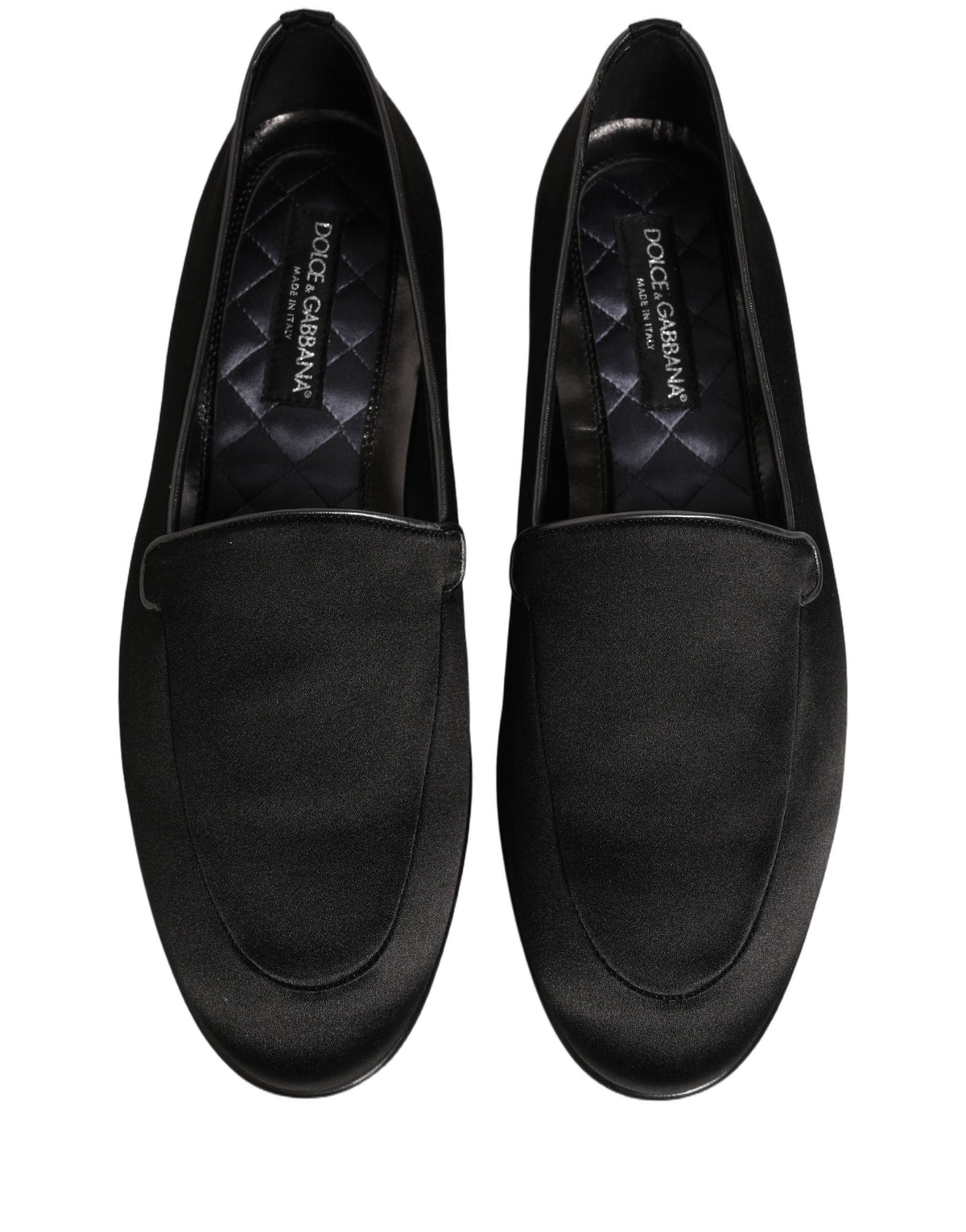 Dolce & Gabbana Black Satin Logo Slip On Flats Loafers Shoes