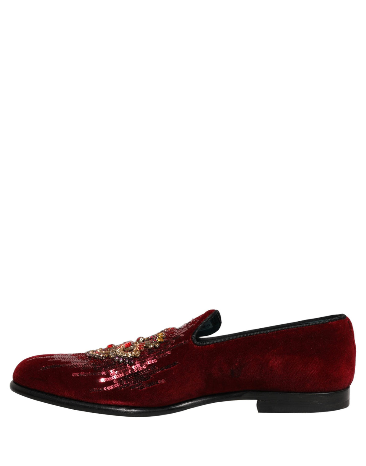 Dolce & Gabbana Maroon Sequin Gemstone Dress Loafers Shoes