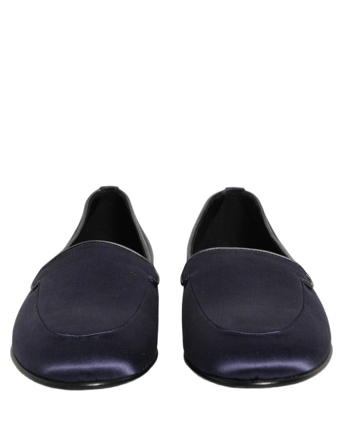 Dolce & Gabbana Blue Satin Logo Slip On Flats Loafers Shoes