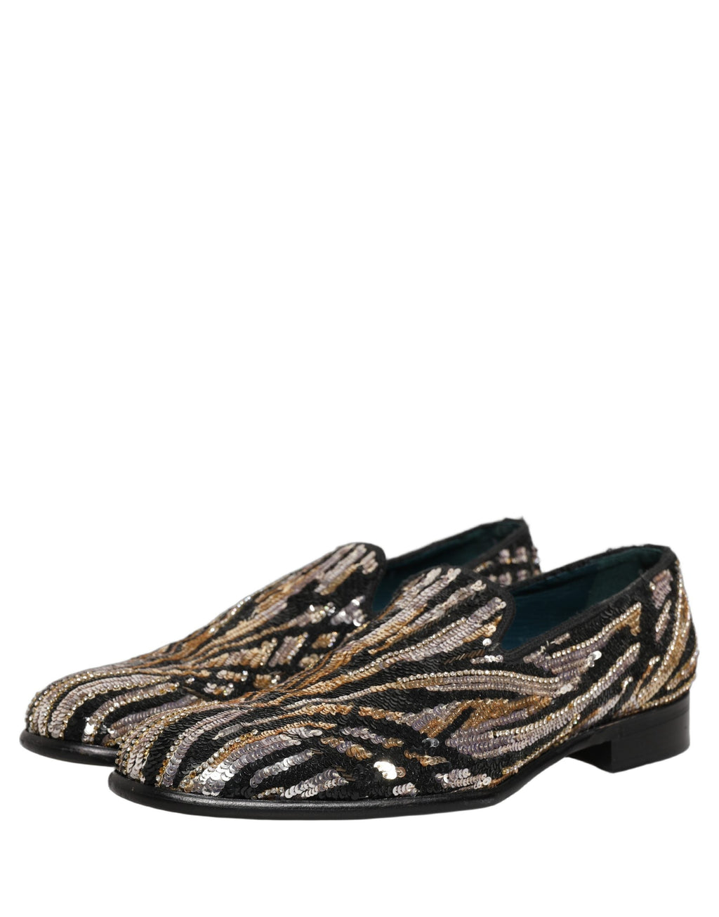 Dolce & Gabbana Gold Striped Sequin Embellished Loafer Shoes