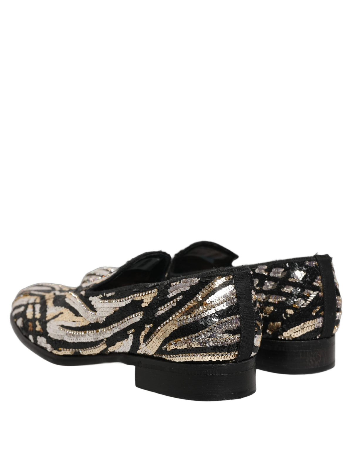 Dolce & Gabbana Gold Striped Sequin Embellished Loafer Shoes