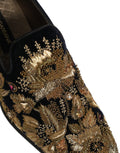 Dolce & Gabbana Black Gold Embroidery Dress Loafers Shoes