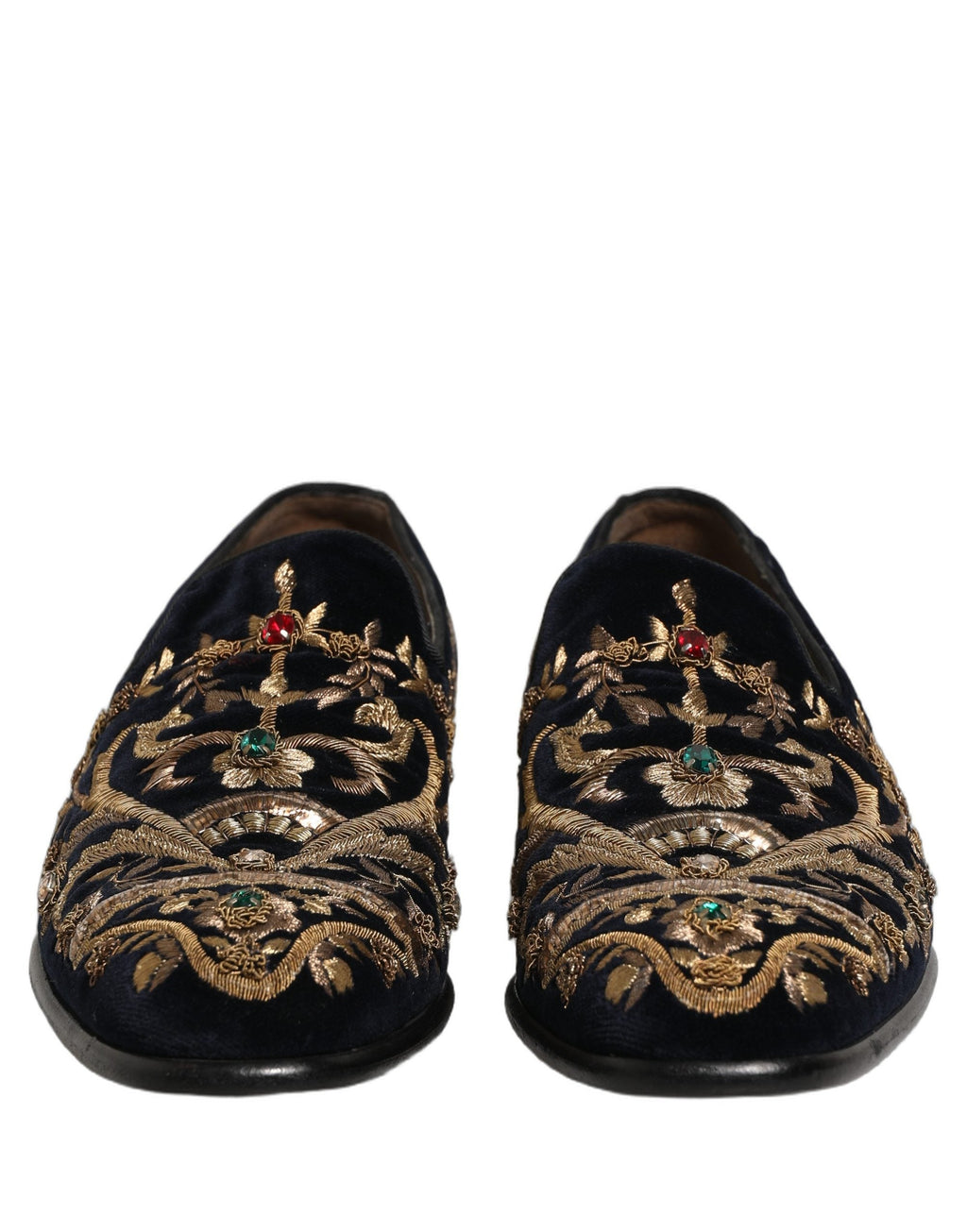 Dolce & Gabbana Black Velvet Embellished Dress Loafers Shoes