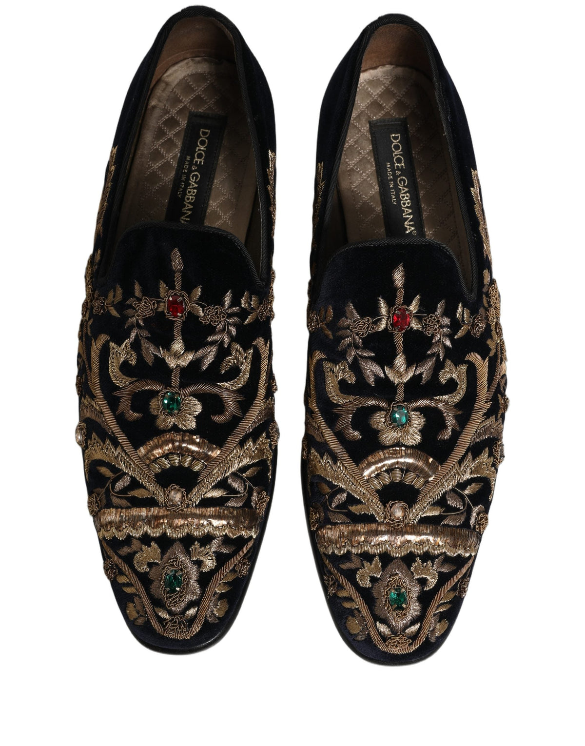 Dolce & Gabbana Black Velvet Embellished Dress Loafers Shoes