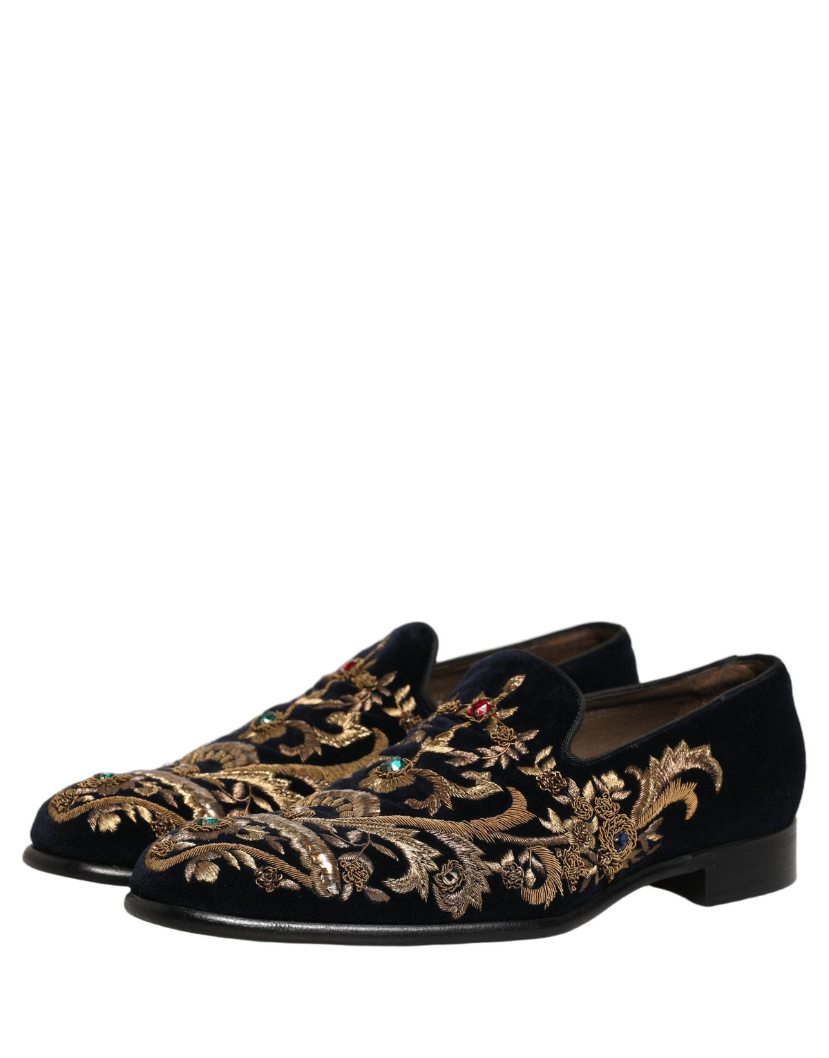 Dolce & Gabbana Black Velvet Embellished Dress Loafers Shoes