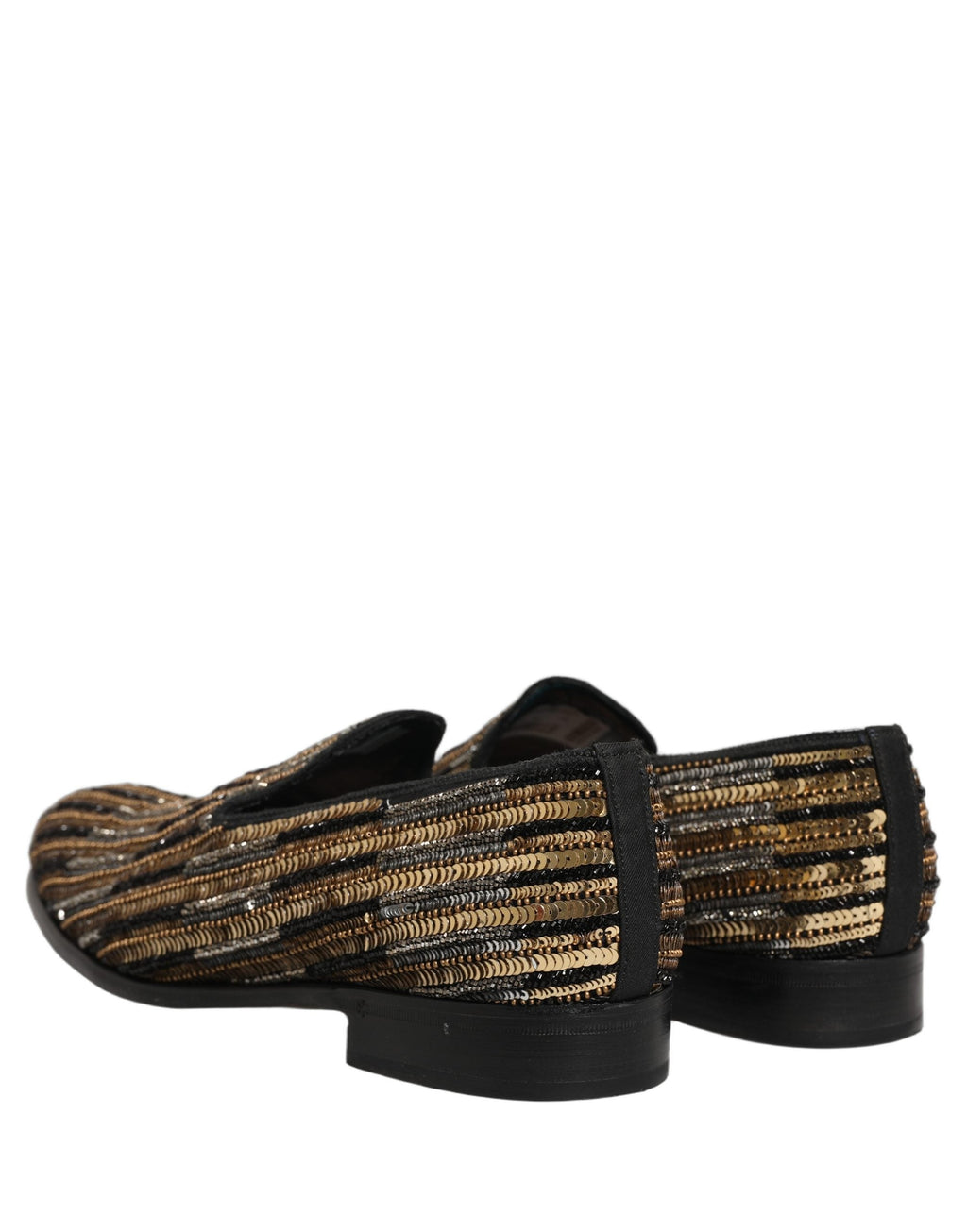 Dolce & Gabbana Gold Striped Sequin Embellished Loafer Shoes
