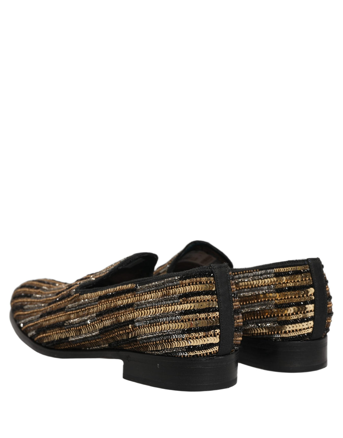Dolce & Gabbana Gold Striped Sequin Embellished Loafer Shoes