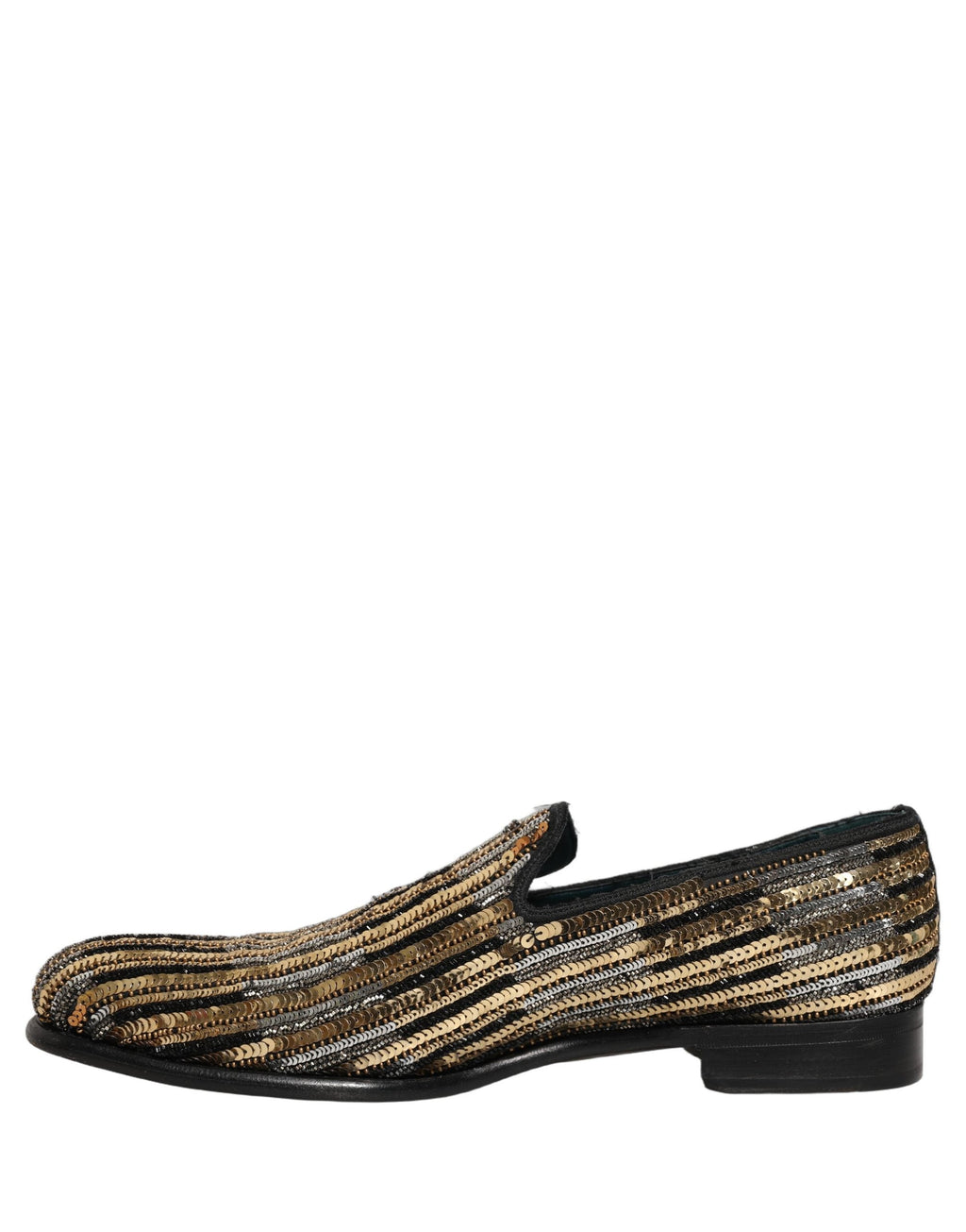 Dolce & Gabbana Gold Striped Sequin Embellished Loafer Shoes