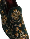Dolce & Gabbana Green Floral Embroidery Dress Loafers Shoes