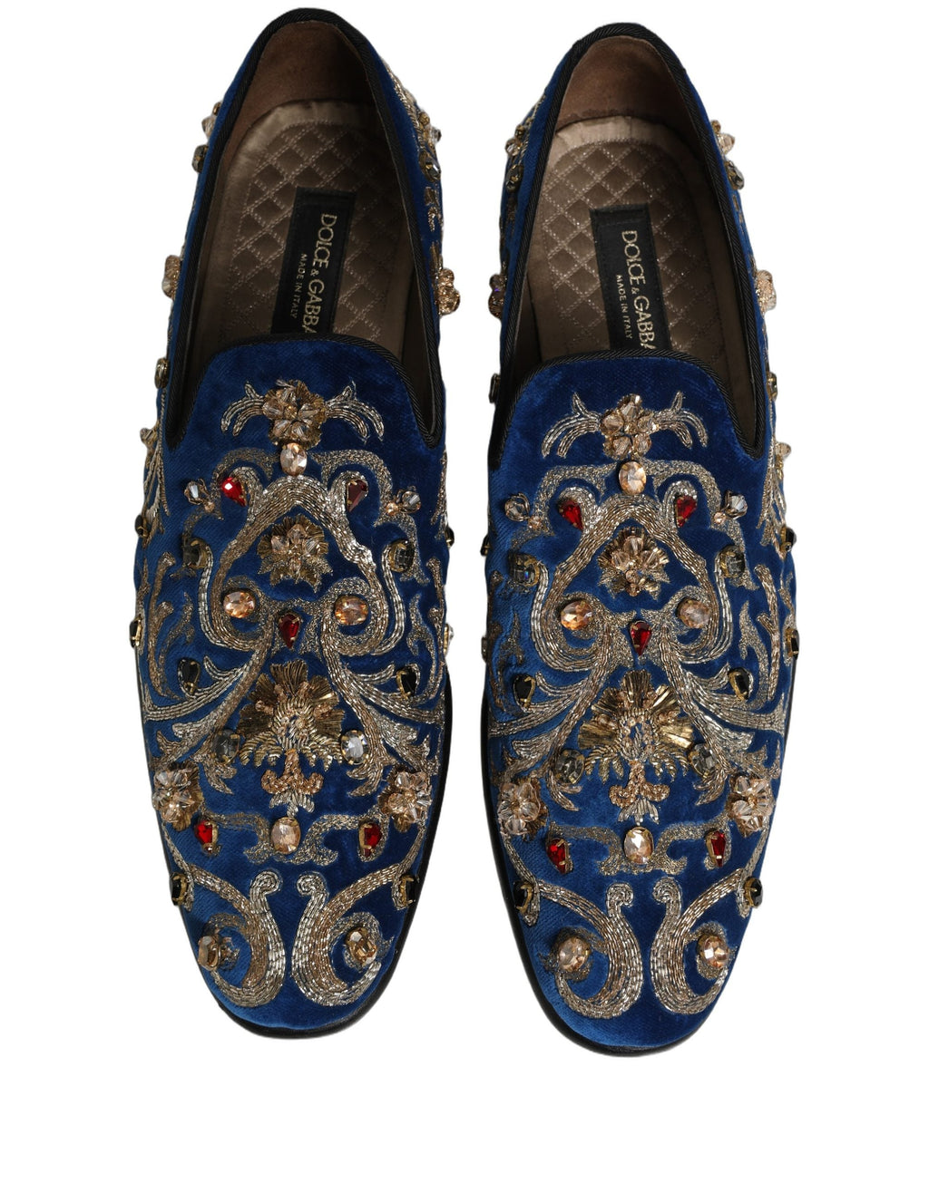 Dolce & Gabbana Blue Velvet Embellished Dress Loafers Shoes