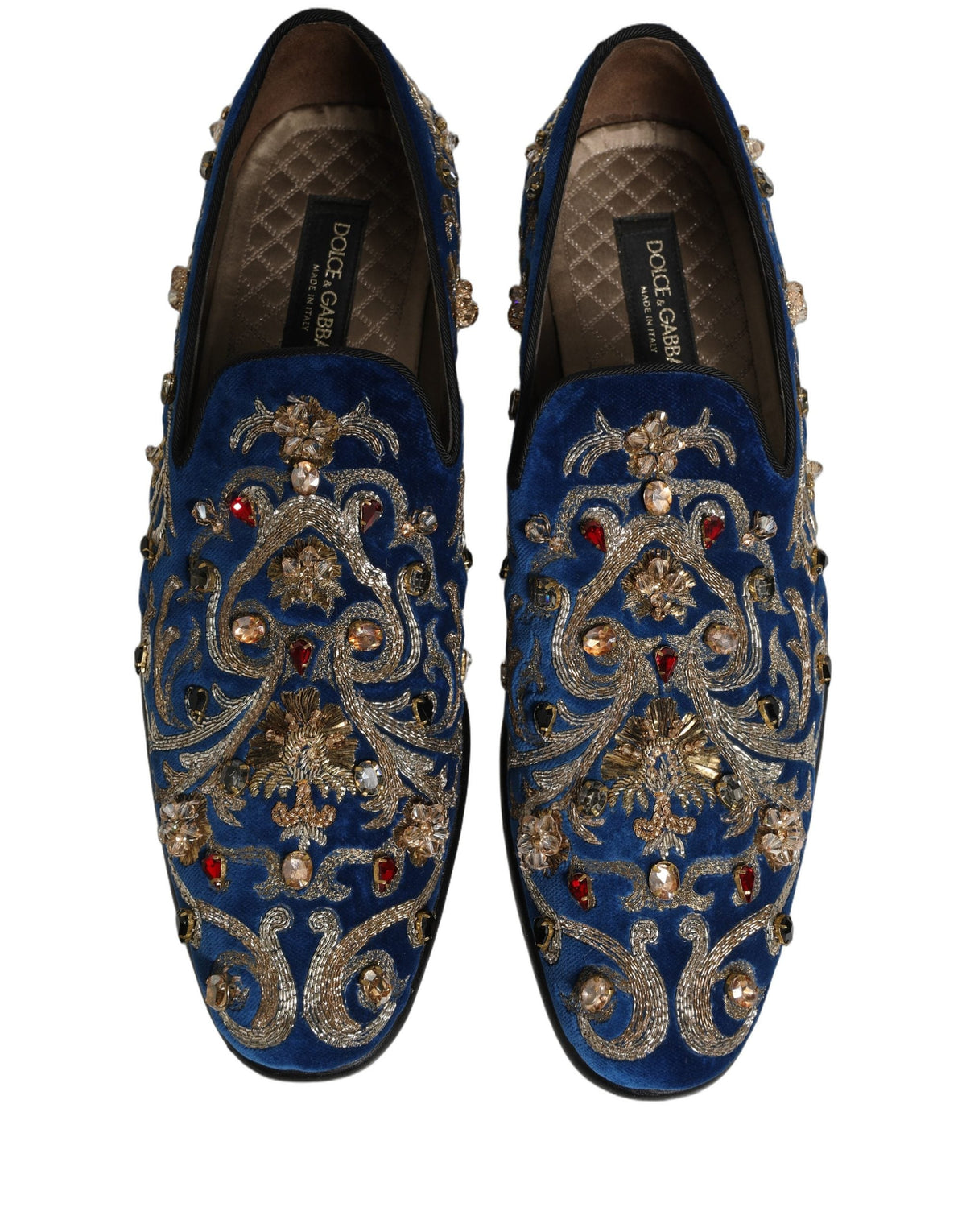 Dolce & Gabbana Blue Velvet Embellished Dress Loafers Shoes