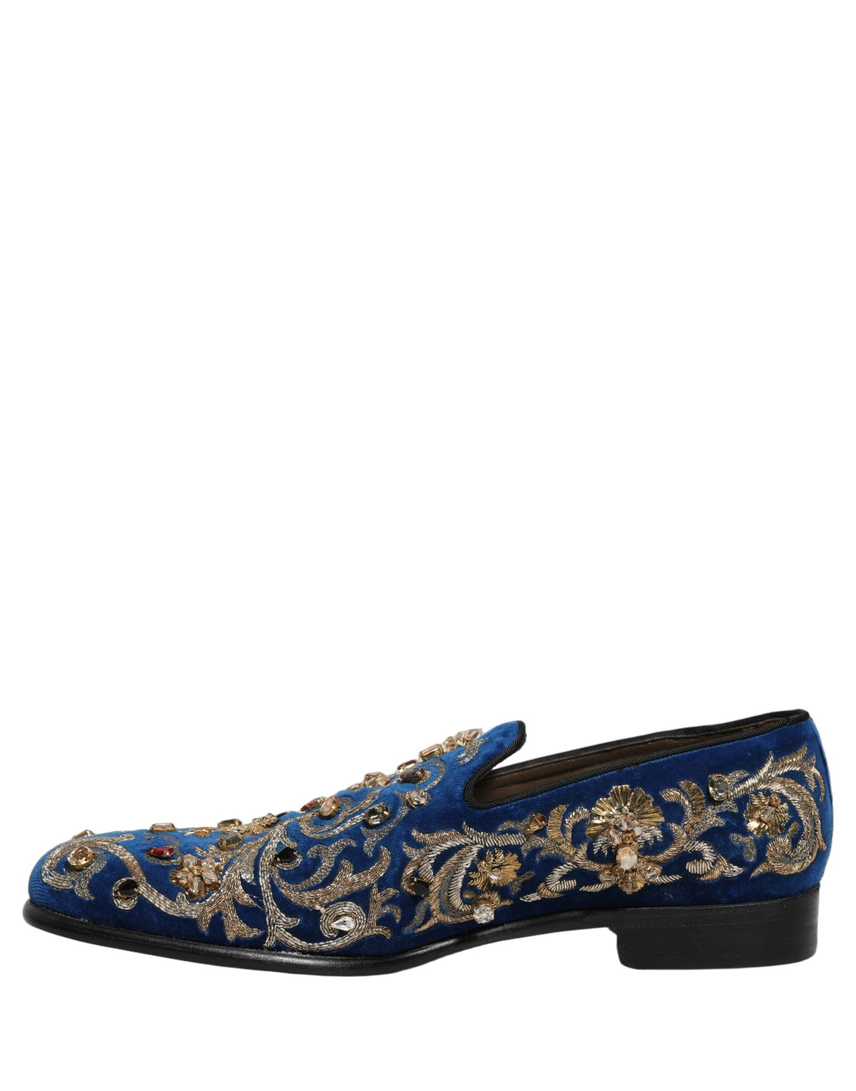 Dolce & Gabbana Blue Velvet Embellished Dress Loafers Shoes