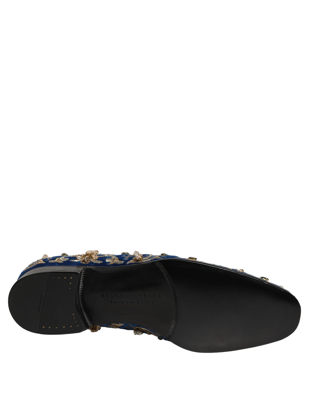 Dolce & Gabbana Blue Velvet Embellished Dress Loafers Shoes