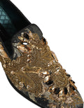 Dolce & Gabbana Black Velvet Embellished Dress Loafers Shoes