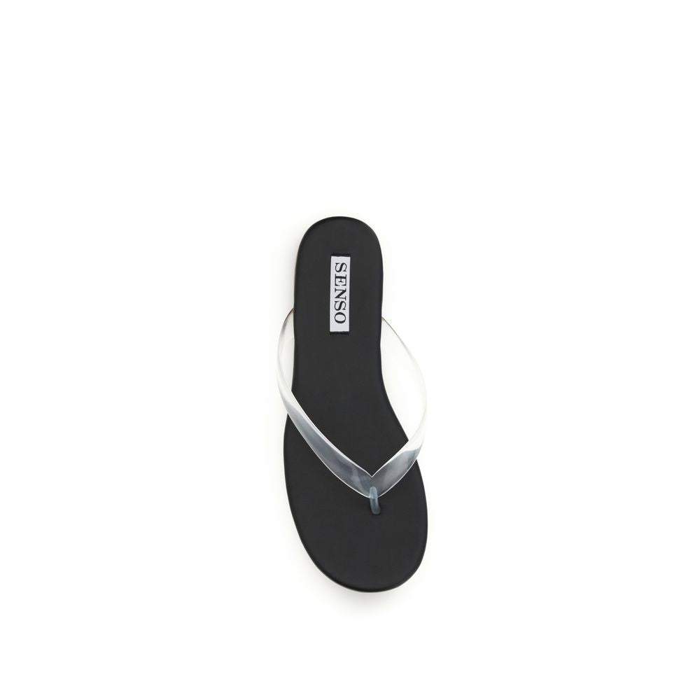 Senso Black Calf Leather Bos Taurus Flip-Flop Sandals