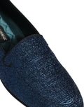 Dolce & Gabbana Blue Glitter Lurex DG Logo Dress Loafers Shoes
