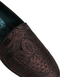 Dolce & Gabbana Maroon Jacquard Leather Slip On Loafers Shoes