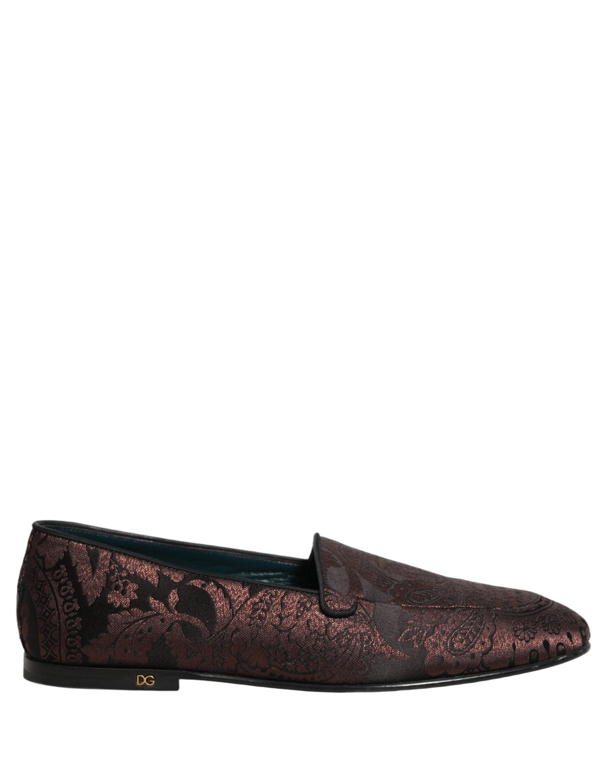 Dolce & Gabbana Maroon Jacquard Leather Slip On Loafers Shoes