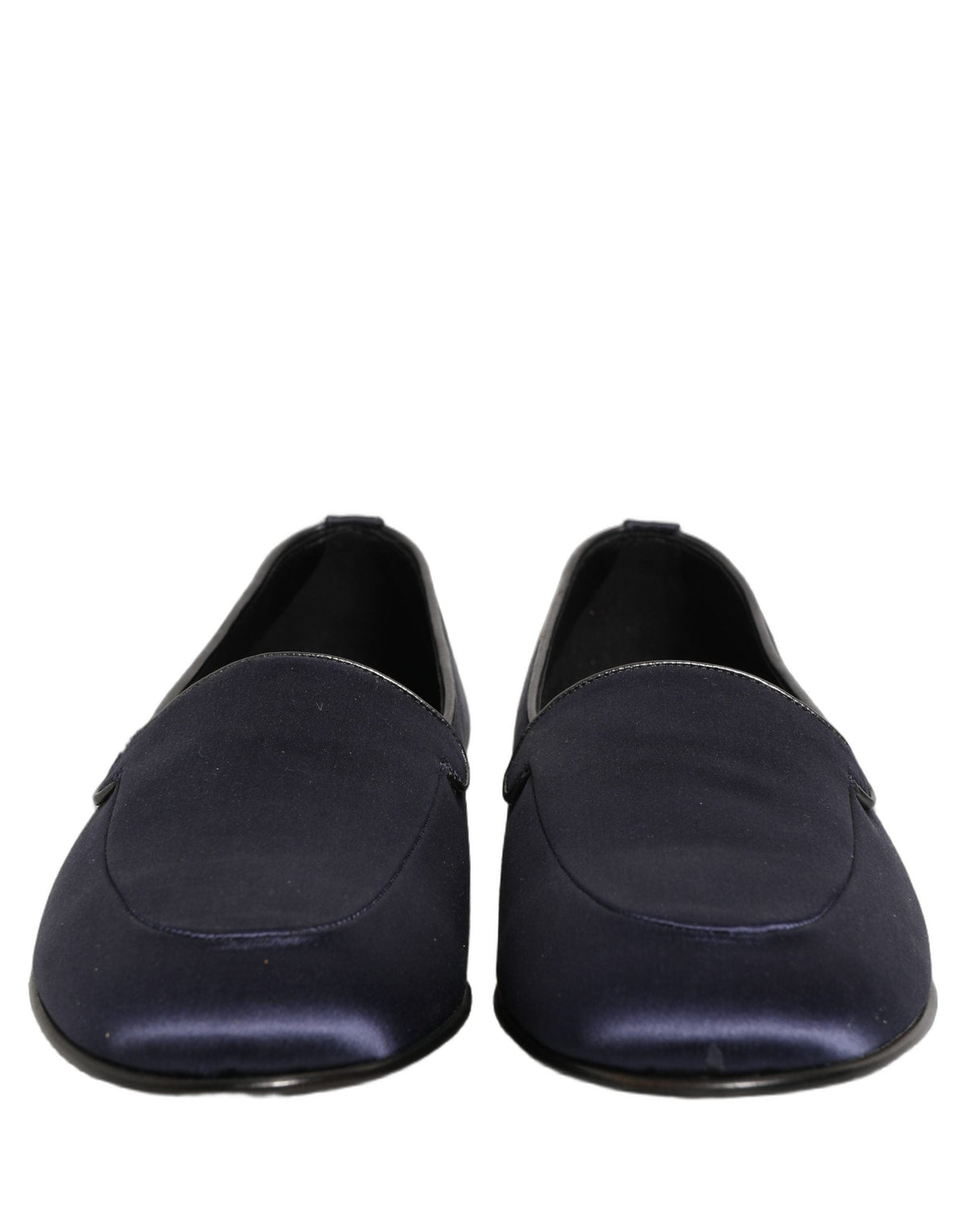 Dolce & Gabbana Navy Blue Satin DG Logo Dress Loafers Shoes