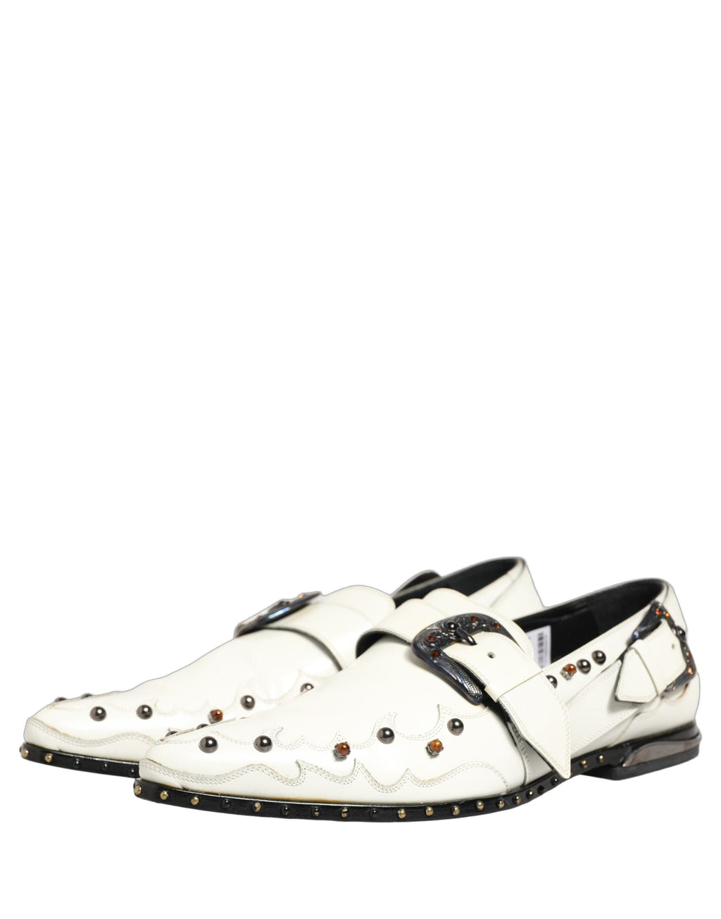 Dolce & Gabbana White Studded Formal Dress Monk Strap Shoes