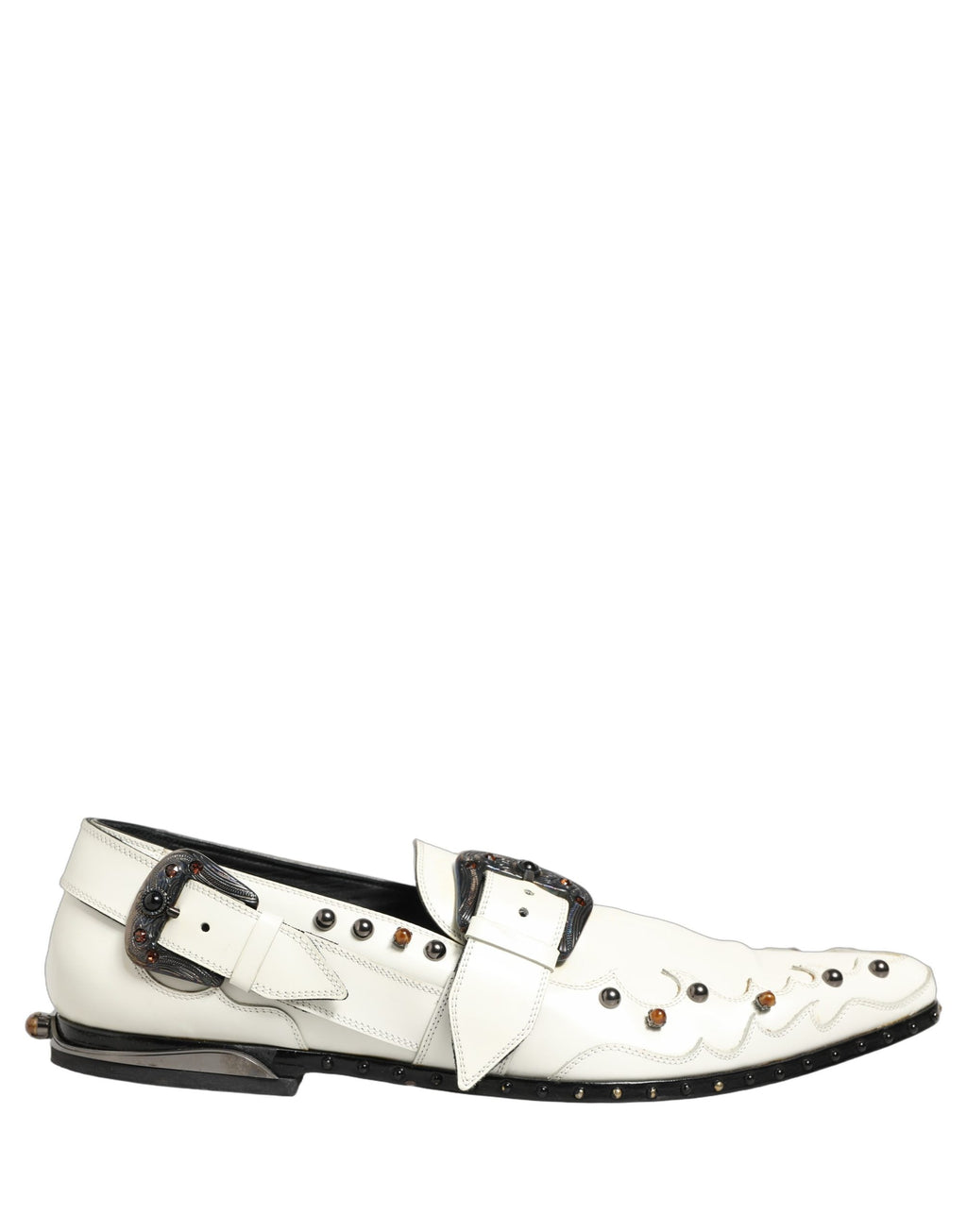 Dolce & Gabbana White Studded Formal Dress Monk Strap Shoes