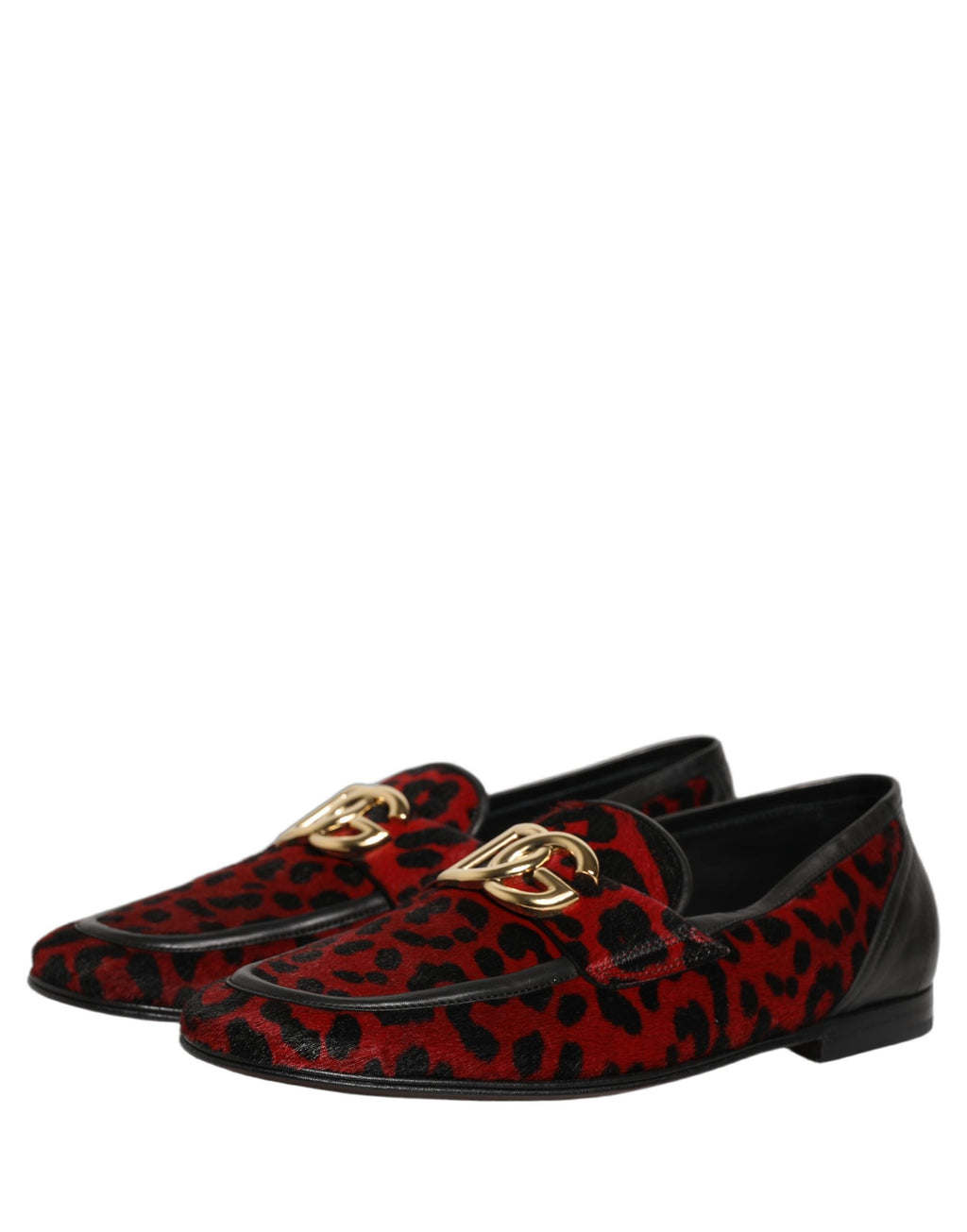 Dolce & Gabbana Red Leopard Print Pony Hair Dress Loafers Shoes