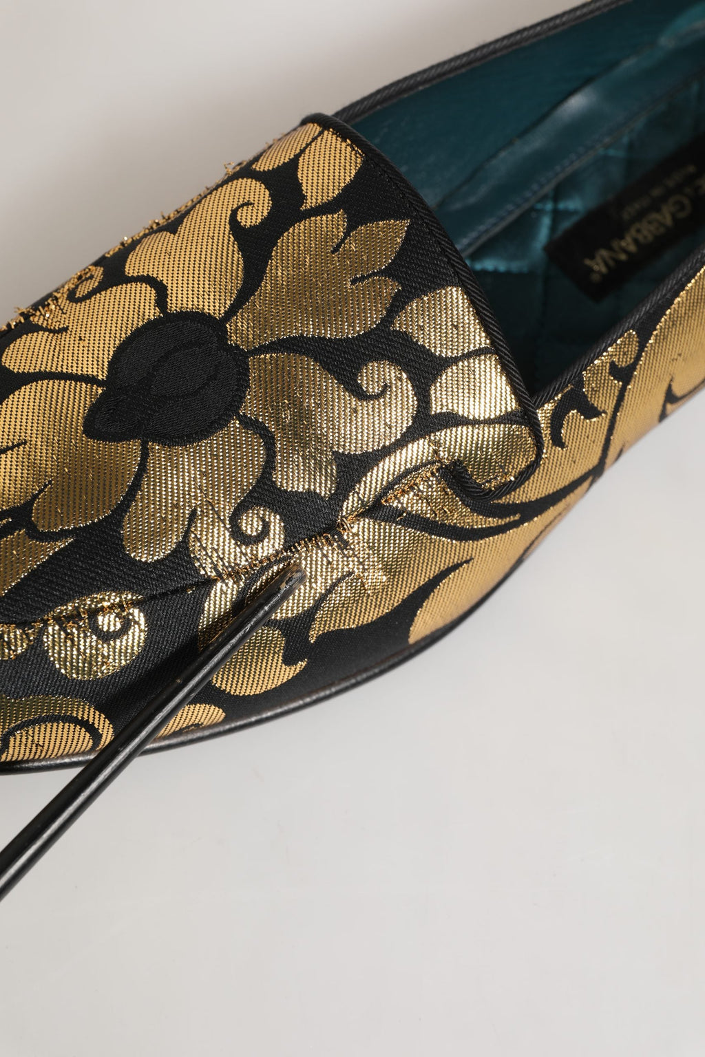 Dolce & Gabbana Black Gold Floral Jacquard Dress Loafers Shoes