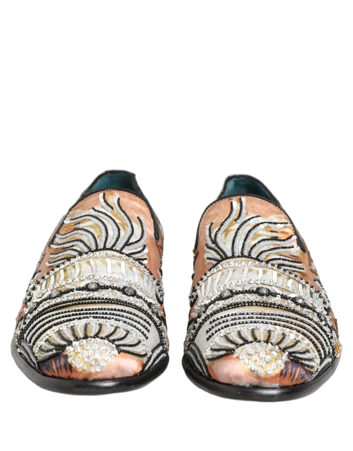 Dolce & Gabbana Multicolor Brocade Sequin Dress Loafers Shoes