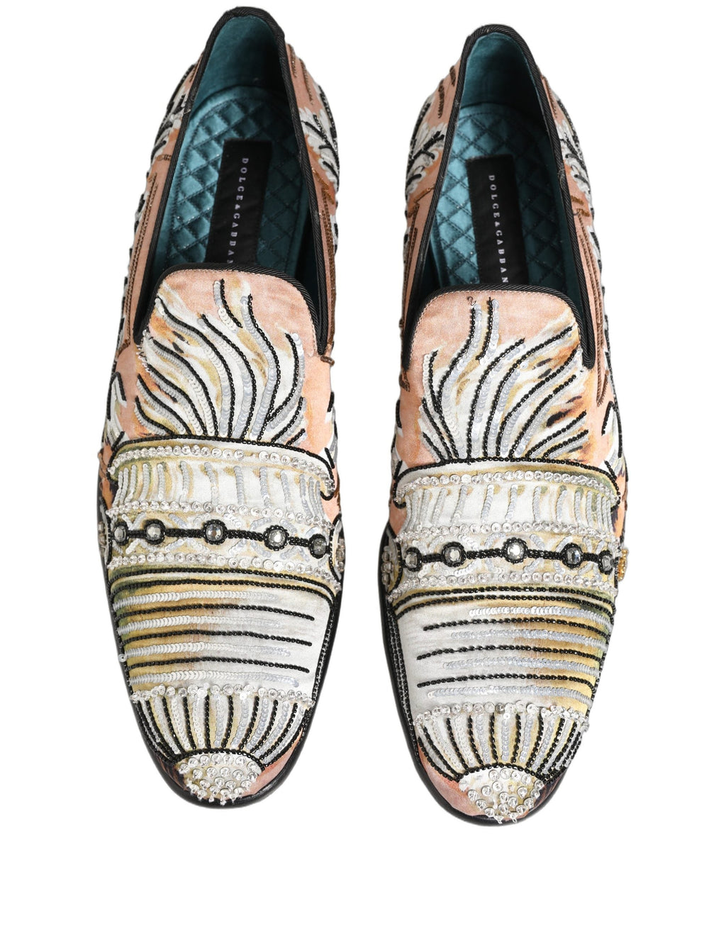 Dolce & Gabbana Multicolor Brocade Sequin Dress Loafers Shoes