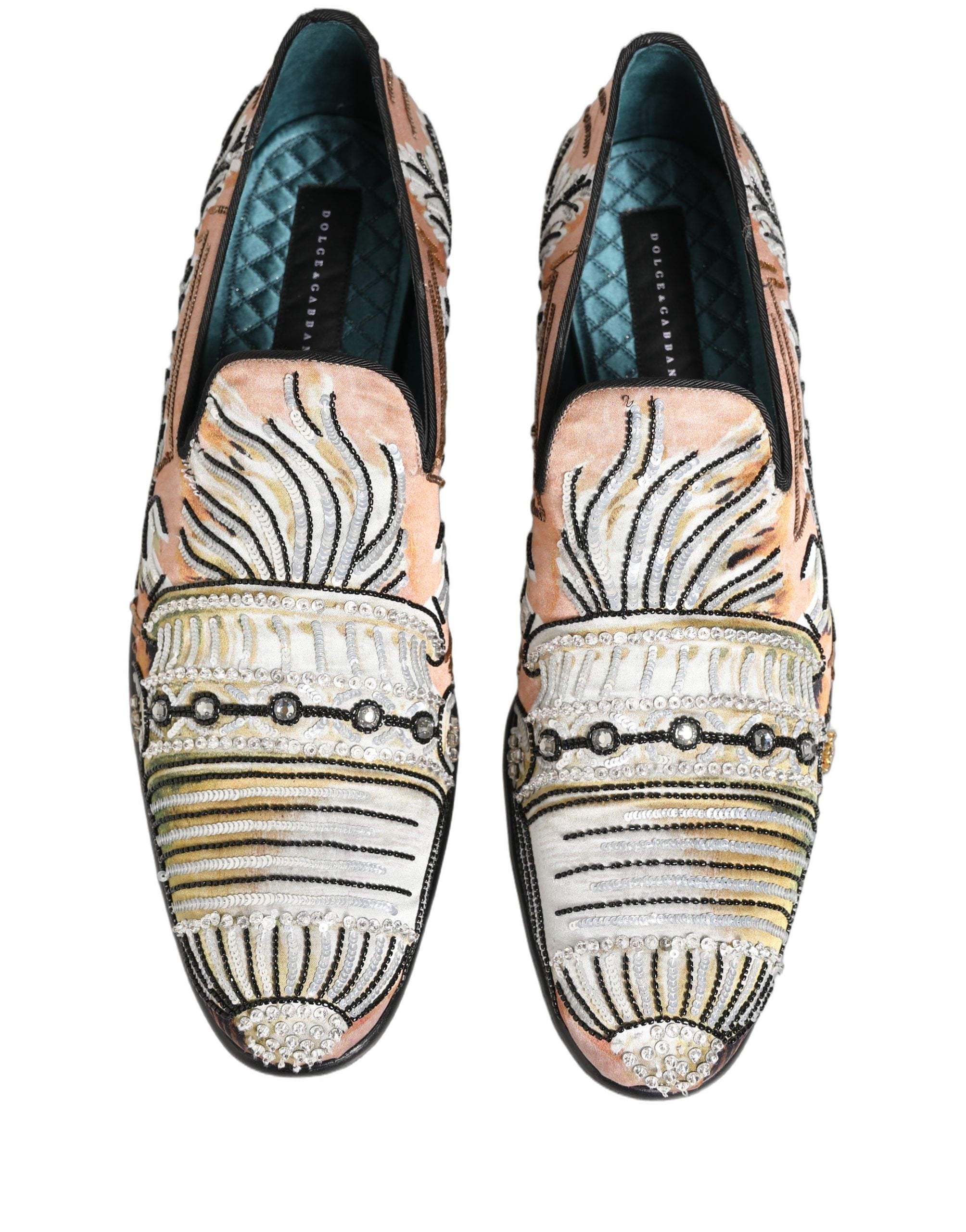 Dolce & Gabbana Multicolor Brocade Sequin Dress Loafers Shoes