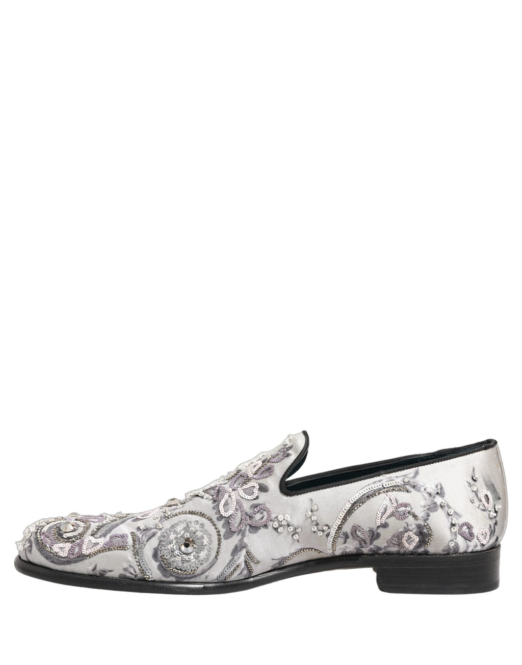 Dolce & Gabbana White Sequined Formal Slip On Loafers Shoes