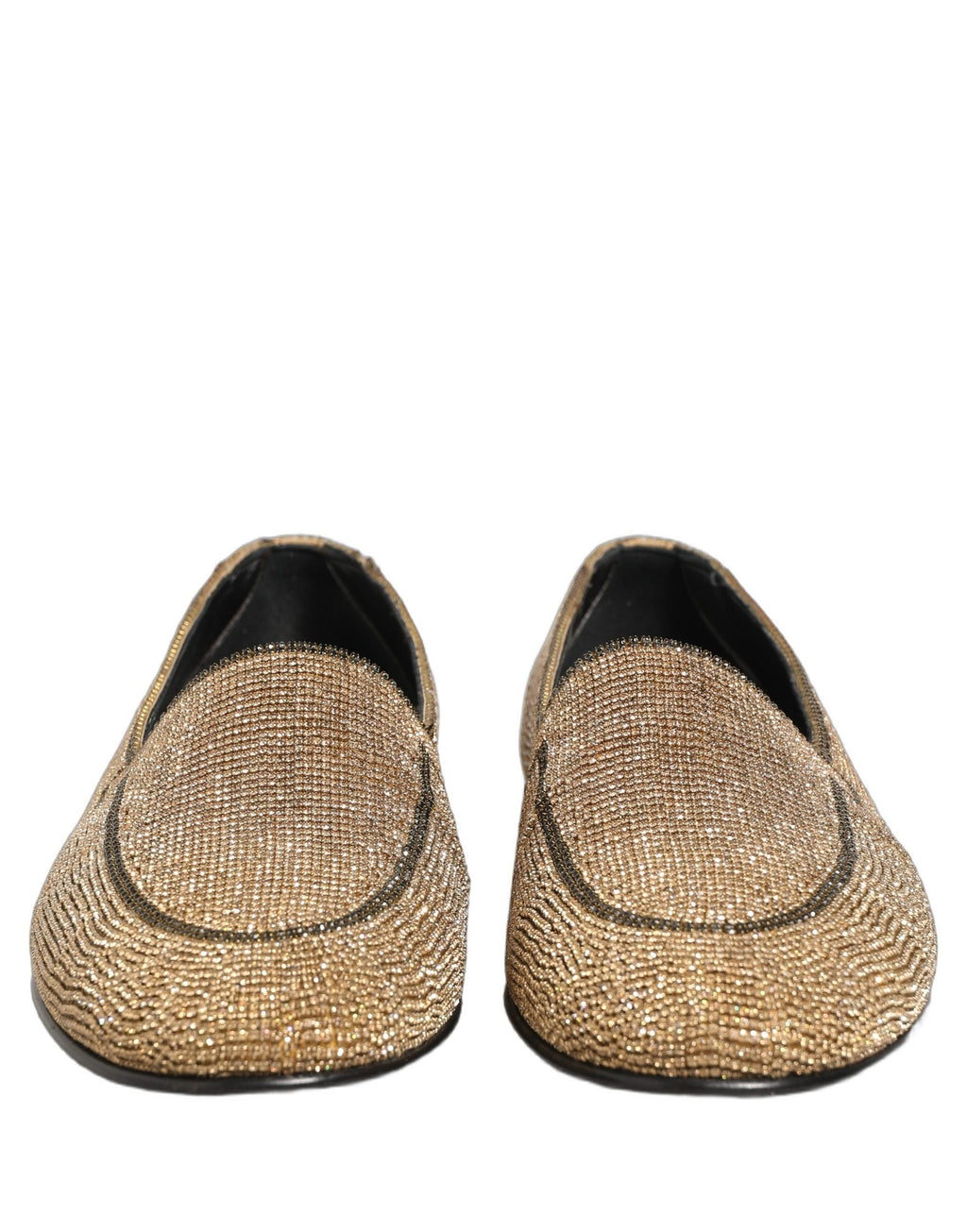 Dolce & Gabbana Gold Crystal Embellished Men Loafers Shoes