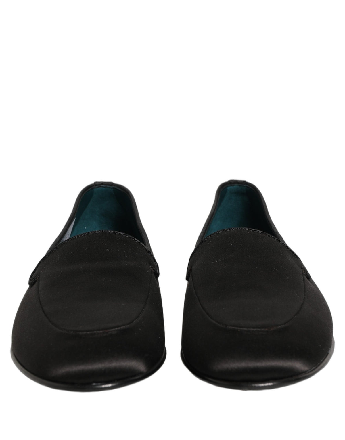 Dolce & Gabbana Black Satin Logo Slip On Flats Loafers Shoes