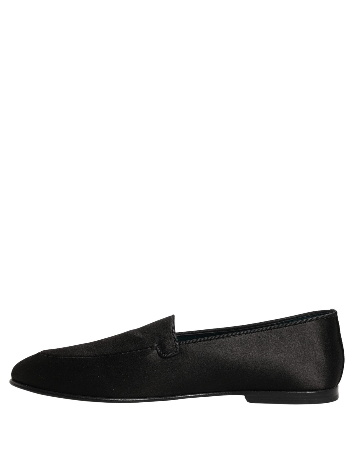 Dolce & Gabbana Black Satin Logo Slip On Flats Loafers Shoes