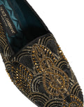 Dolce & Gabbana Black Gold Embellished Dress Loafers Shoes