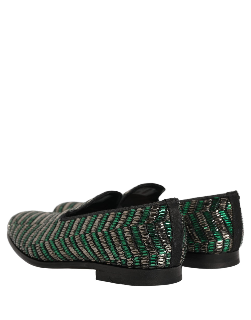 Dolce & Gabbana Silver Green Embellished Dress Loafers Shoes